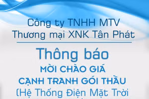 Thông báo mời tham gia chào giá cạnh tranh hệ thống điện mặt trời hòa lưới áp mái