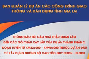 BAN QUẢN LÝ DỰ ÁN CÁC CÔNG TRÌNH GIAO THÔNG VÀ DÂN DỤNG TỈNH GIA LAI THÔNG BÁO MỜI NHÀ THẦU QUAN TÂM
