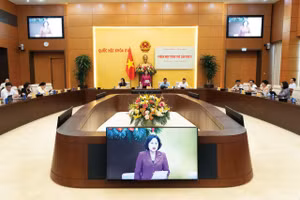 Phó Chủ tịch Quốc hội Nguyễn Thị Hồng phát biểu chỉ đạo tại phiên họp cho ý kiến một số dự án luật, dự thảo nghị quyết dự kiến trình Quốc hội tại kỳ họp vào tháng 8/2026. Ảnh: Phạm Thắng
