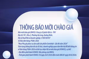 Công ty cổ phần Vật tư - TKV thông báo mời chào giá đơn hàng PG06-2026 
