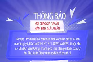 Công ty CP Sợi Phú Bài thông báo mời chào giá tư vấn thẩm định giá tài sản