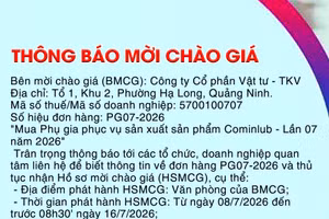 Công ty cổ phần Vật tư - TKV thông báo mời chào giá
