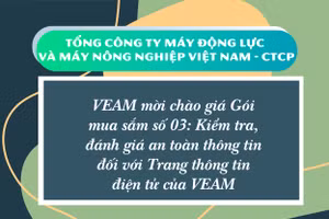 Mời chào giá Gói mua sắm số 03: Kiểm tra, đánh giá an toàn thông tin đối với Trang thông tin điện tử của VEAM