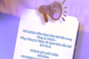 Chi nhánh Điều hành Dầu khí Cửu Long - Công ty TNHH - Tổng Công ty Thăm dò Khai thác Dầu khí (Lô 15.1) thông báo mời thầu