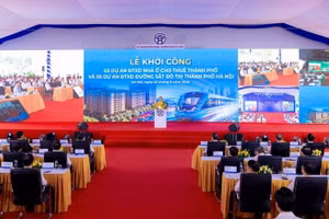 Lễ khởi công đồng thời 5 tuyến đường sắt đô thị và 3 dự án nhà ở cho thuê trên địa bàn Hà Nội - Ảnh: VGP/Nhật Bắc