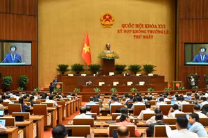 Quốc hội nghe báo cáo về dự án Luật sửa đổi, bổ sung một số điều của 10 luật có liên quan đến thủ tục hành chính, điều kiện kinh doanh trong lĩnh vực nông nghiệp và môi trường - Ảnh: VGP/Nhật Bắc