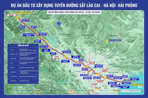 Bản đồ hướng tuyến dự án đường sắt Lào Cai - Hà Nội - Hải Phòng - Ảnh: Ban QLDA Đường sắt