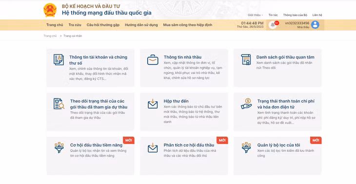 Các chức năng mới được cập nhật trên hệ thống.
