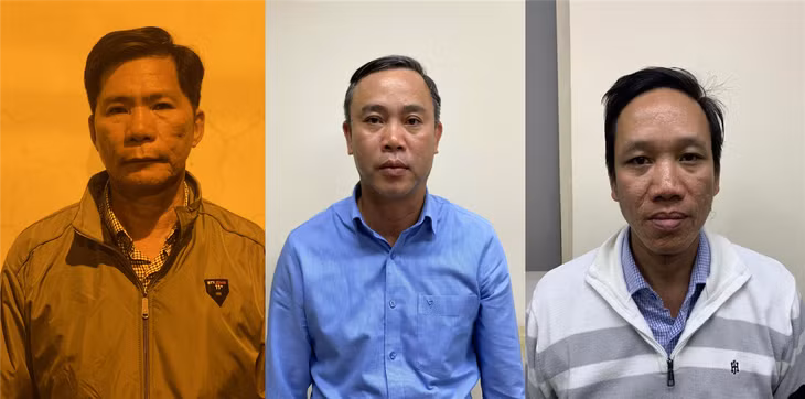 Các bị can (từ trái qua phải): Đặng Hoài Nhân; Nguyễn Thanh Cho; Lê Nam Hưng Các bị can (từ trái qua phải): Đặng Hoài Nhân; Nguyễn Thanh Cho; Lê Nam Hưng