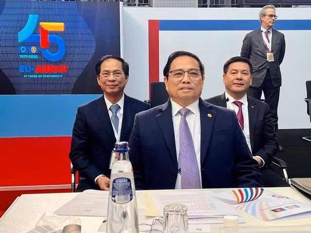 Thủ tướng Phạm Minh Chính dự Lễ khai mạc Hội nghị Cấp cao Kỷ niệm 45 năm quan hệ ASEAN-EU. Ảnh: VGP