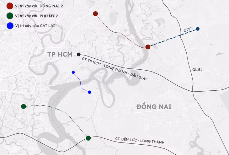 Hướng tuyến 3 cây cầu kết nối TP.HCM và Đồng Nai dự tính triển khai