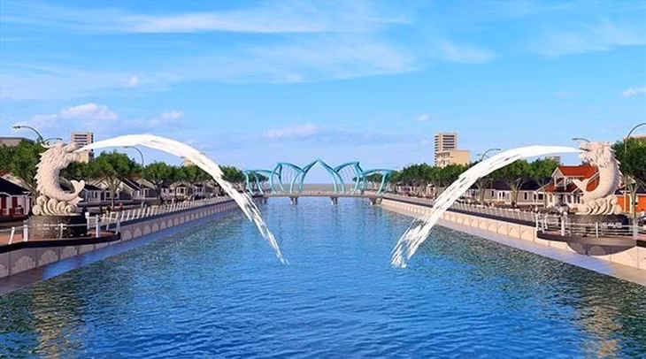 Phác thảo tượng cá chép hóa rồng bên bờ kè sông Maspero TP. Sóc Trăng.
