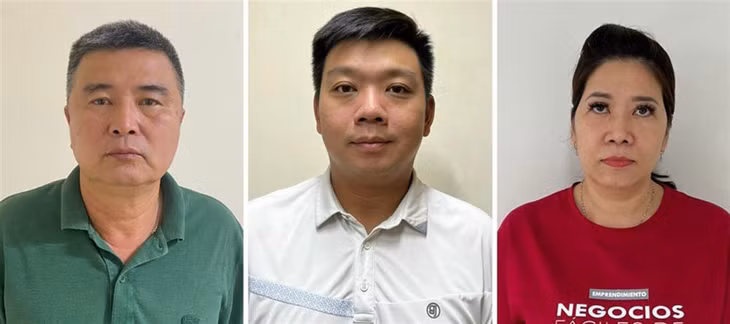 Các bị can (từ trái qua phải): Nguyễn Lộc An; Trần Trác Việt Đức; Đỗ Thị Tuyết Nga.