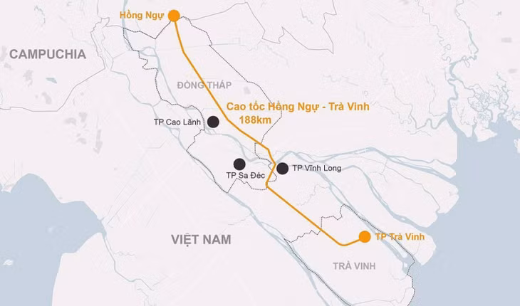 Quy hoạch hướng tuyến cao tốc Hồng Ngự - Trà Vinh
