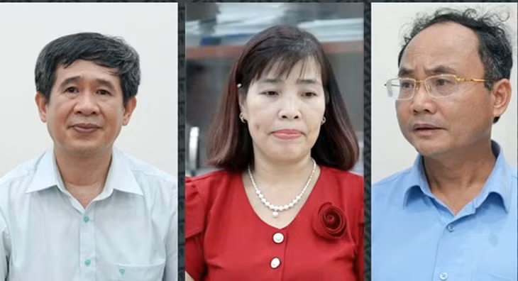Từ phải qua trái, các bị can Trần Văn Thành, Đinh Thị Ngọc Hoa, Trịnh Ngọc Thủy. Ảnh: Công an tỉnh Hòa Bình