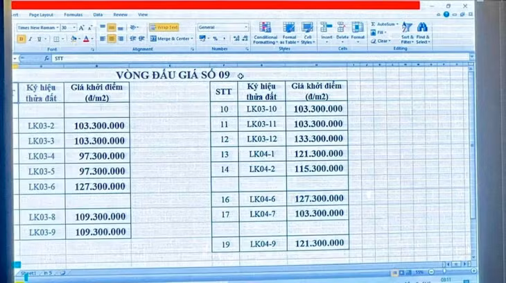 Vòng đấu giá số 9, phiên đấu giá 19 thửa đất thuộc lô LK03 và LK04 tại khu Lòng Khúc, xã Tiền Yên