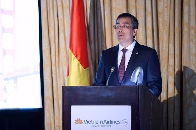 Ông Đặng Ngọc Hòa, Chủ tịch Hội đồng quản trị, Tổng công ty Hàng không Việt Nam (Vietnam Airlines) phát biểu - Ảnh: VGP