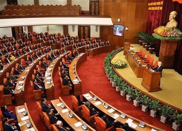 Tổng Bí thư Nguyễn Phú Trọng phát biểu bế mạc hội nghị. Ảnh: TTXVN
