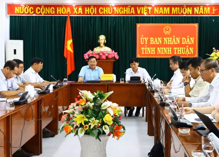 Làm việc với UBND tỉnh Ninh Thuận về tình hình cung cấp điện mùa khô và triển khai các chương trình tiết kiệm điện năm 2024. Ảnh: EVNSPC