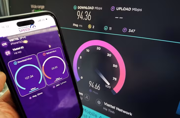 Tốc độ Internet đo trên điện thoại và máy tính, chiều 30/1 tại Hà Nội