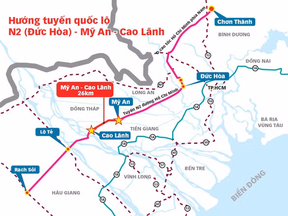 Vị trí đoạn đường Mỹ An - Cao Lãnh. Nguồn: Ban Quản lý dự án Mỹ Thuận