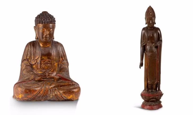 Tượng phật lô 33 (trái) và lô 36 trong phiên. Ảnh: Aguttes