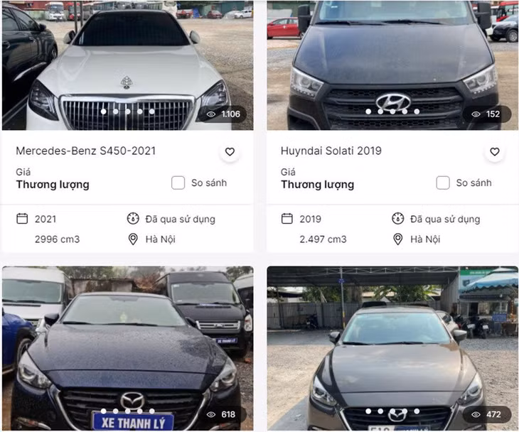 Nhiều xe ô tô được ngân hàng rao bán (Ảnh chụp màn hình)