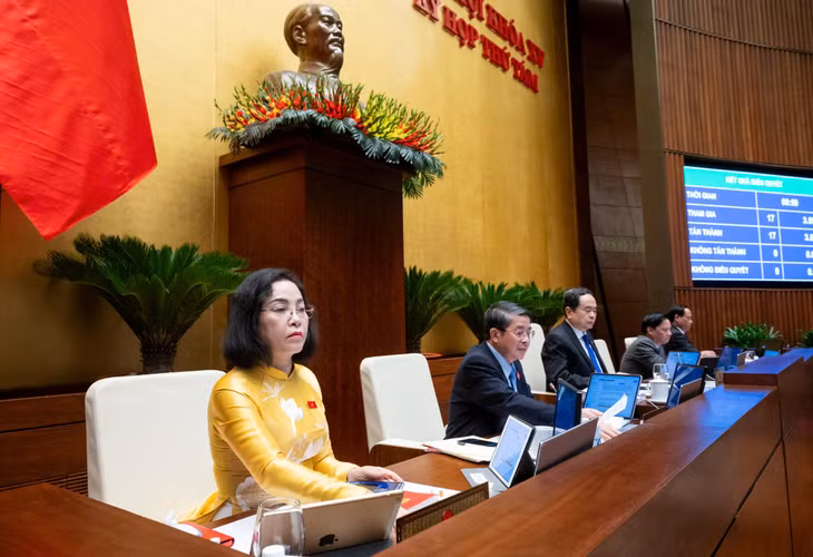 Chủ tịch Quốc hội và các Phó Chủ tịch Quốc hội biểu quyết thông qua Nghị quyết