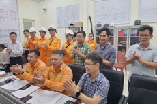 Đại diện NPMB cùng các đơn vị liên quan chứng kiến thời khắc đóng điện Dự án (ảnh: EVNNpt)