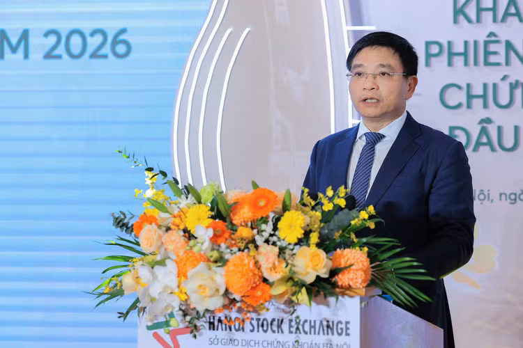 Bộ trưởng Bộ Tài chính Nguyễn Văn Thắng phát biểu tại Lễ đánh cồng khai trương phiên giao dịch chứng khoán đầu năm 2026