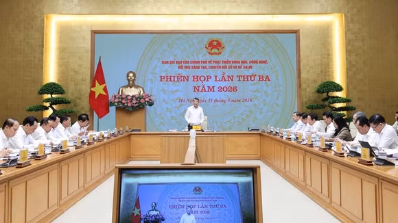 Thủ tướng Chính phủ Lê Minh Hưng, Trưởng Ban Chỉ đạo của Chính phủ về phát triển khoa học công nghệ, đổi mới sáng tạo, chuyển đổi số và Đề án 06, chủ trì Phiên họp lần thứ ba năm 2026 của Ban Chỉ đạo - Ảnh: VGP/Nhật Bắc
