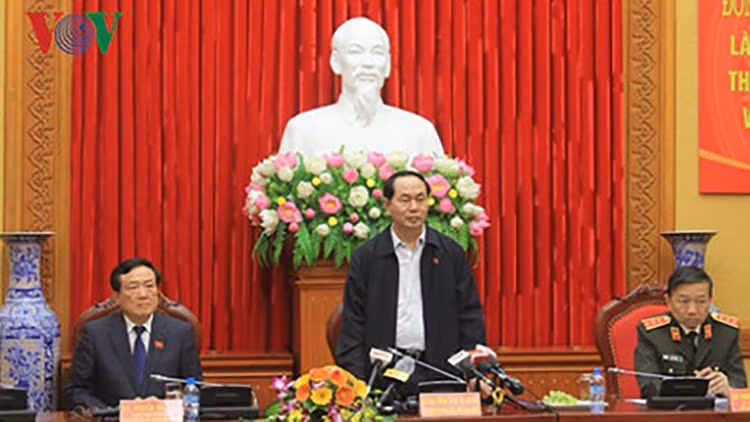 Chủ tịch nước Trần Đại Quang phát biểu tại buổi làm việc. Ảnh: VOV