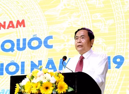 Bí thư TƯ Đảng, Chủ tịch UBTƯ MTTQ Việt Nam Trần Thanh Mẫn phát biểu chỉ đạo Hội nghị. Ảnh: Diệp Anh