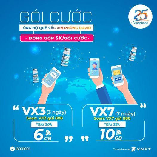Mỗi gói cước VX3/VX7 được đăng ký/gia hạn thành công sẽ trích 5.000 đồng vào Quỹ Vắc xin phòng, chống Covid-19
