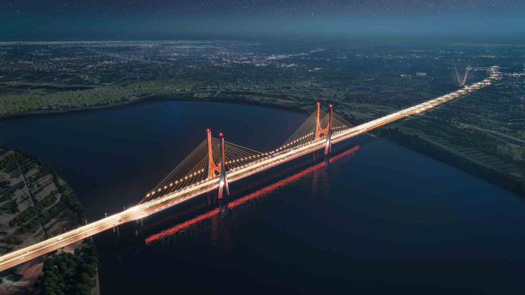 Phối cảnh cầu Ngọc Hồi qua sông Hồng nối Hà Nội với Hưng Yên