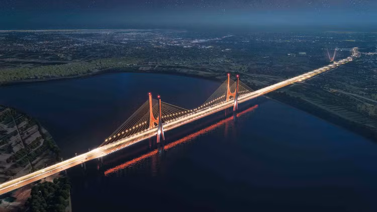 Phối cảnh cầu Ngọc Hồi qua sông Hồng nối Hà Nội với Hưng Yên