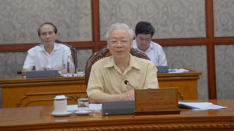 Tổng Bí thư Nguyễn Phú Trọng phát biểu kết luận cuộc họp - Ảnh: VOV