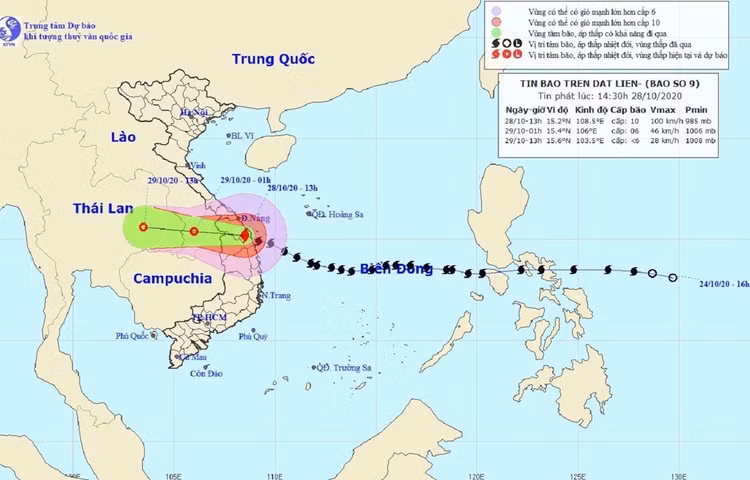 Bản đồ đường đi của Bão số 9. Ảnh: TTXVN phát