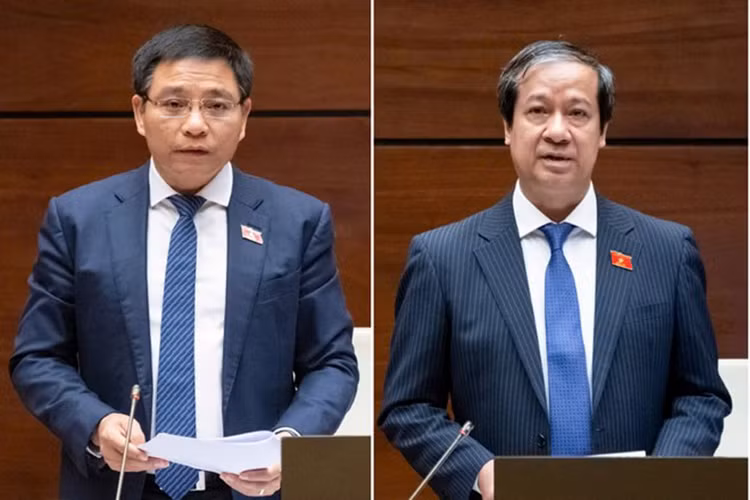 Bộ trưởng Bộ Tài chính Nguyễn Văn Thắng (trái) và Bộ trưởng Bộ Giáo dục và Đào tạo Nguyễn Kim Sơn sẽ trả lời chất vấn trước Quốc hội.