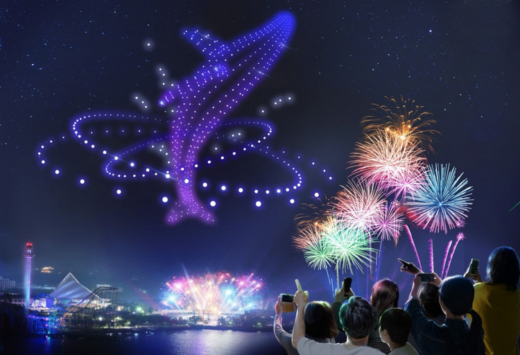 Phối cảnh màn trình diễn ánh sáng lung linh trên mặt nước hồ Tây