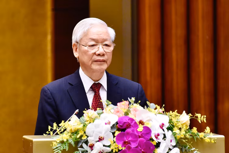 Tổng Bí thư Nguyễn Phú Trọng phát biểu tại Hội nghị trực tuyến toàn quốc sơ kết 5 năm thực hiện Chỉ thị số 05-CT/TW của Bộ Chính trị khóa XII “Về đẩy mạnh học tập và làm theo tư tưởng, đạo đức, phong cách Hồ Chí Minh”, triển khai Kết luận số 01-KL/TW của Bộ Chính trị khóa XIII về tiếp tục thực hiện Chỉ thị số 05-CT/TW. Ảnh: VGP