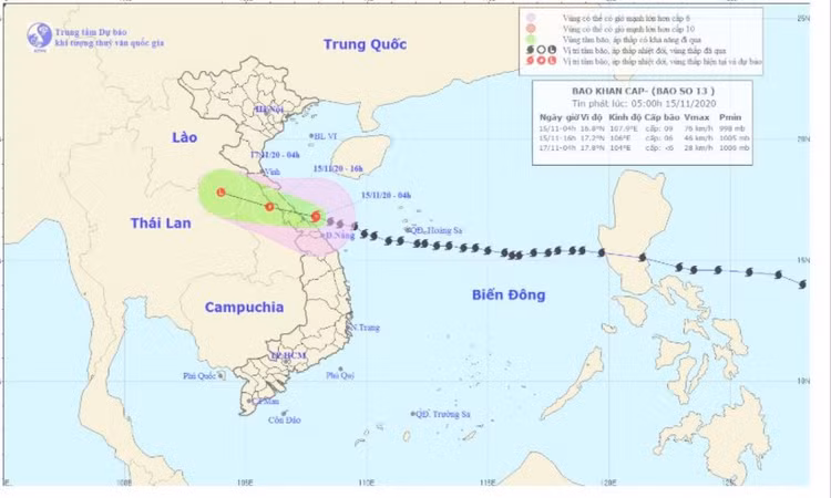 Hướng di chuyển của cơn bão.