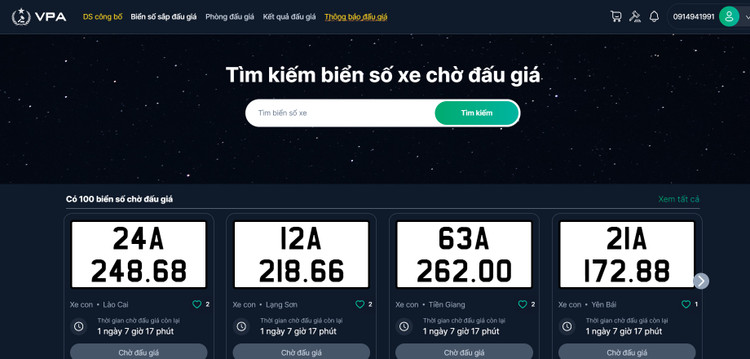 Các biển số xe chờ đấu giá