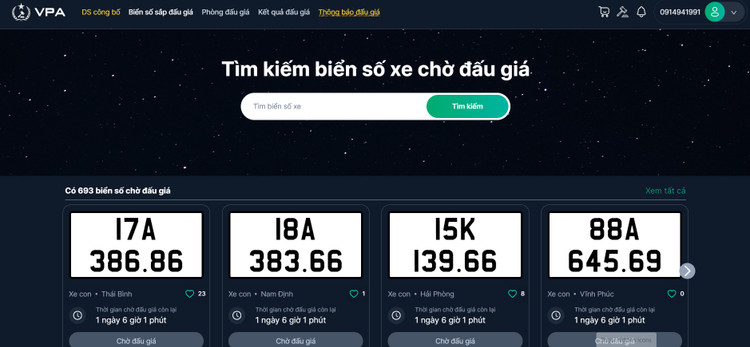 Danh sách biển số chờ đấu giá