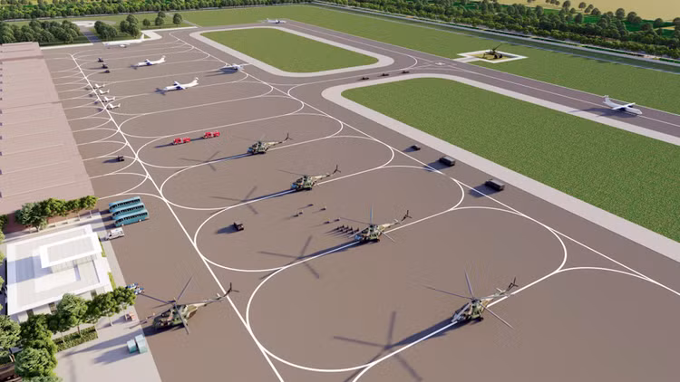 Phối cảnh bãi đỗ và đường băng sân bay Gia Bình.