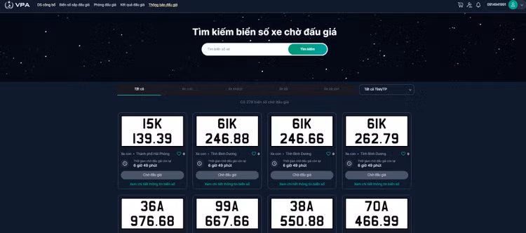 Danh sách biển số xe chờ đấu giá