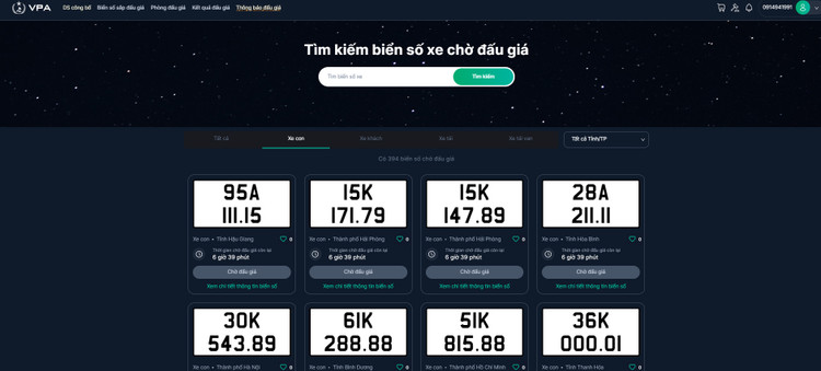 Danh sách biển số xe chờ đấu giá