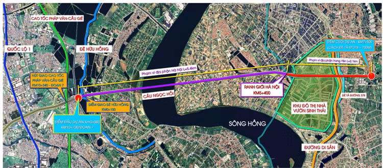 Vị trí xây dựng cầu Ngọc Hồi. Ảnh: Sở GTVT Hà Nội