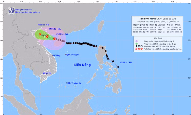 Hướng đi của bão số 3 (Yagi)