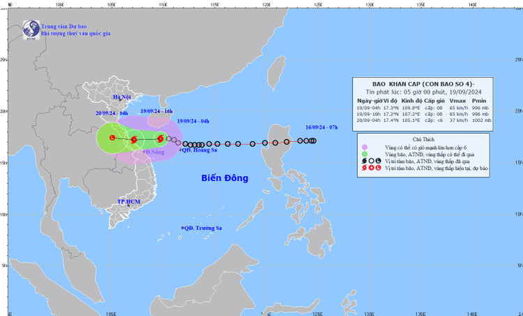 Hướng đi của bão số 4